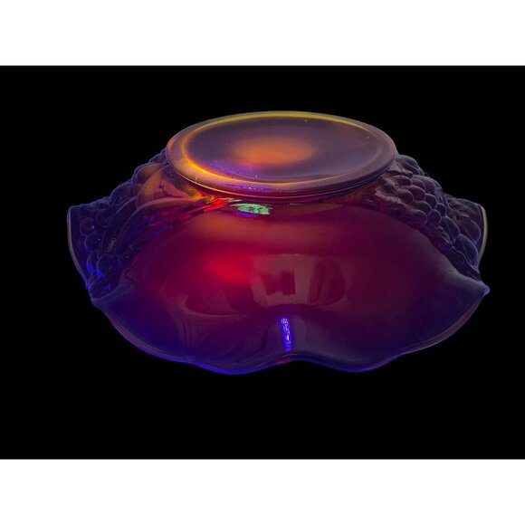 LG Wright Ruby Red Crimped Round Fruit Bowl Embossed Vintage 1960's to 70's Glow - Picture 5 of 16